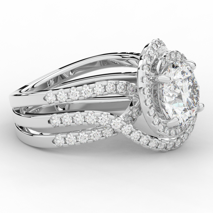 3.90CT.TW ROUND LAB DIAMOND TWIST HALO ENGAGEMENT RING - Nazarelle