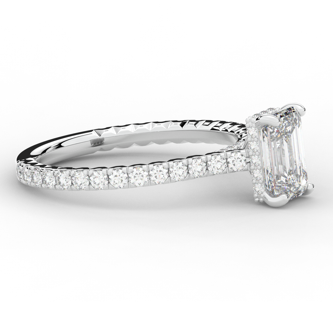 2.10CT.TW EMERALD CUT LAB DIAMOND UNDERHALO SOLITAIRE ENGAGEMENT RING - Nazarelle