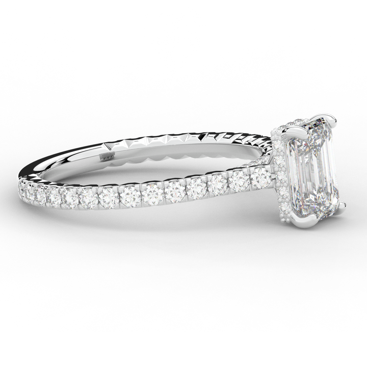 2.10CT.TW EMERALD CUT LAB DIAMOND UNDERHALO SOLITAIRE ENGAGEMENT RING - Nazarelle