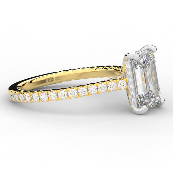 3.50CT.TW EMERALD CUT LAB DIAMOND UNDERHALO SOLITAIRE TWO TONE ENGAGEMENT RING - Nazarelle