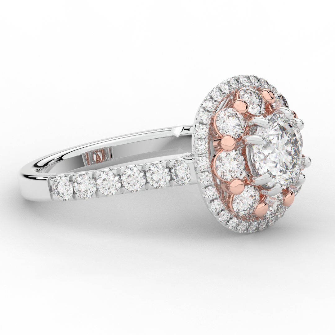 2.70CT.TW ROUND LAB DIAMOND DOUBLE HALO TWO TONE ENGAGEMENT RING - Nazarelle
