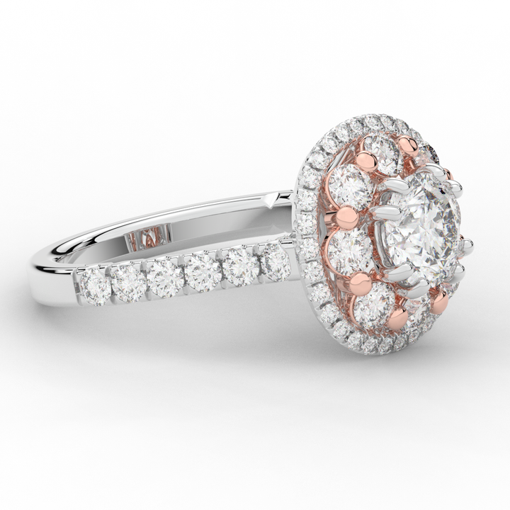 2.70CT.TW ROUND LAB DIAMOND DOUBLE HALO TWO TONE ENGAGEMENT RING - Nazarelle
