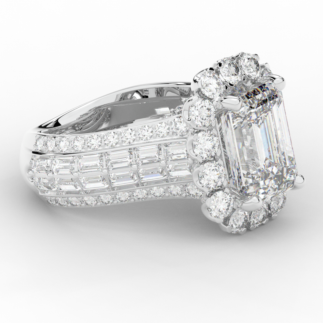 8.00CT.TW EMERALD CUT LAB DIAMOND HALO ENGAGEMENT RING - Nazarelle