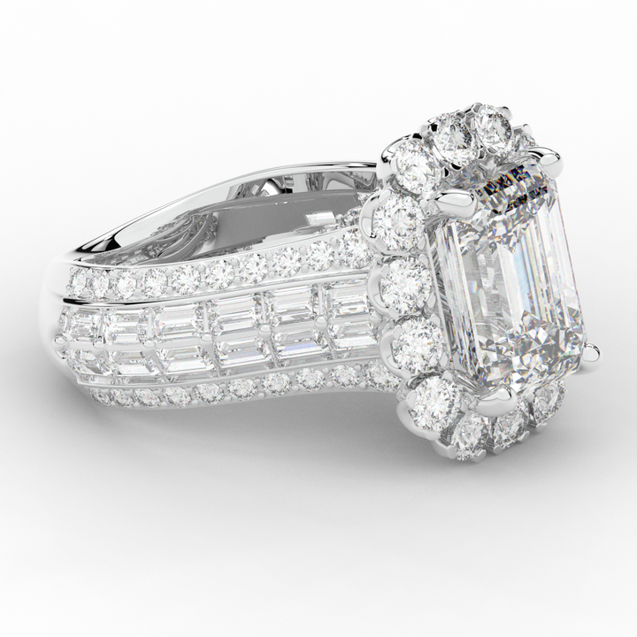 8.00CT.TW EMERALD CUT LAB DIAMOND HALO ENGAGEMENT RING - Nazarelle