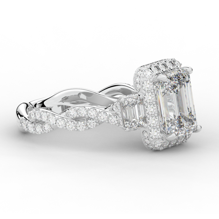 4.70CT.TW EMERALD CUT LAB DIAMOND 3 STONE ENGAGEMENT RING - Nazarelle