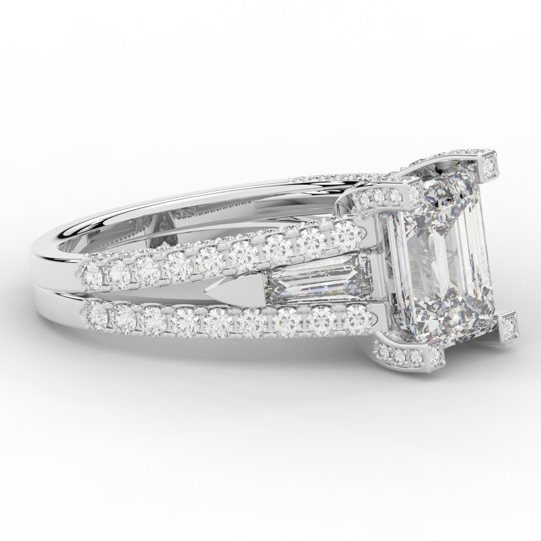 4.60CT.TW EMERALD CUT LAB DIAMOND SPLIT SHANK ENGAGEMENT RING - Nazarelle