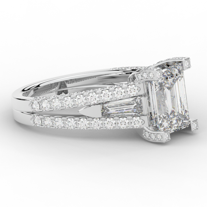 4.60CT.TW EMERALD CUT LAB DIAMOND SPLIT SHANK ENGAGEMENT RING - Nazarelle