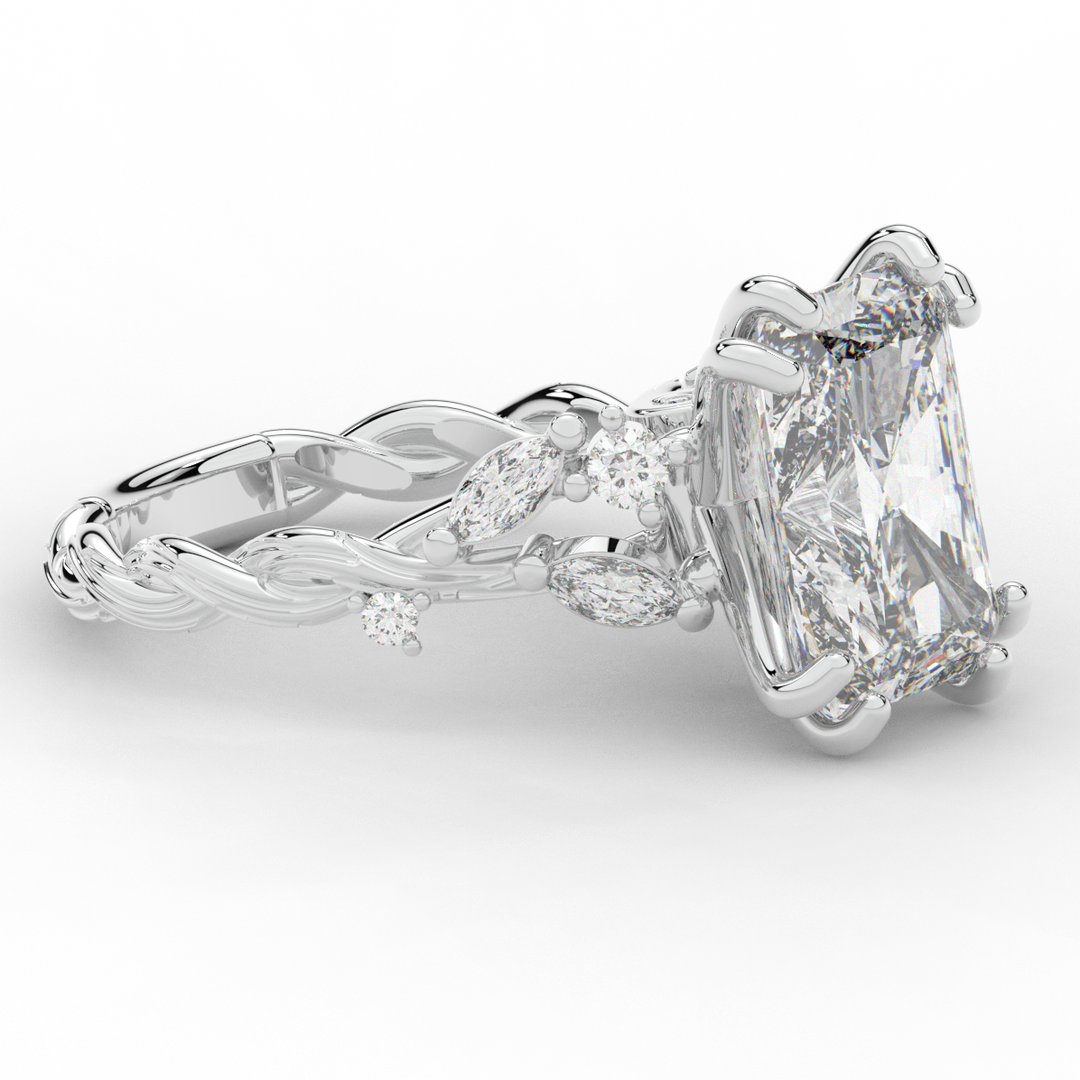 5.30CT.TW RADIANT LAB DIAMOND STYLIZED VINE AND TREE BARK FINISH ENGAGEMENT RING - Nazarelle