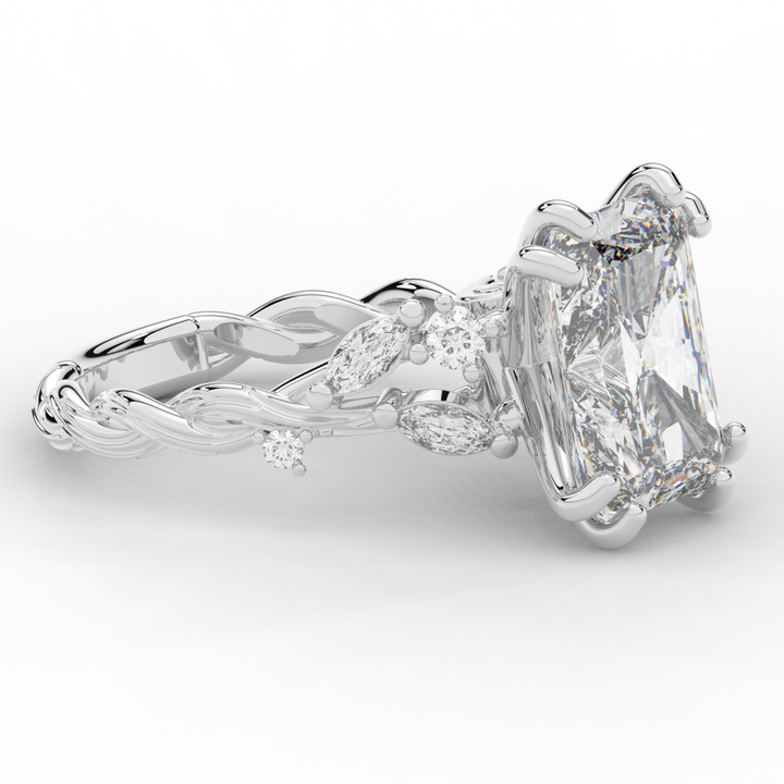 5.30CT.TW RADIANT LAB DIAMOND STYLIZED VINE AND TREE BARK FINISH ENGAGEMENT RING - Nazarelle