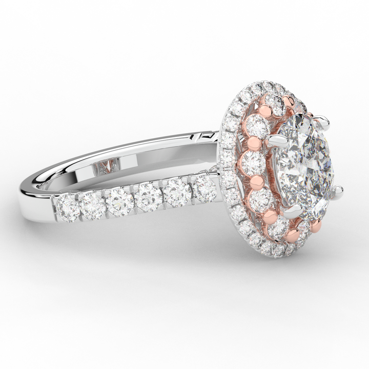 3.30CT.TW OVAL LAB DIAMOND DOUBLE HALO TWO TONE ENGAGEMENT RING - Nazarelle