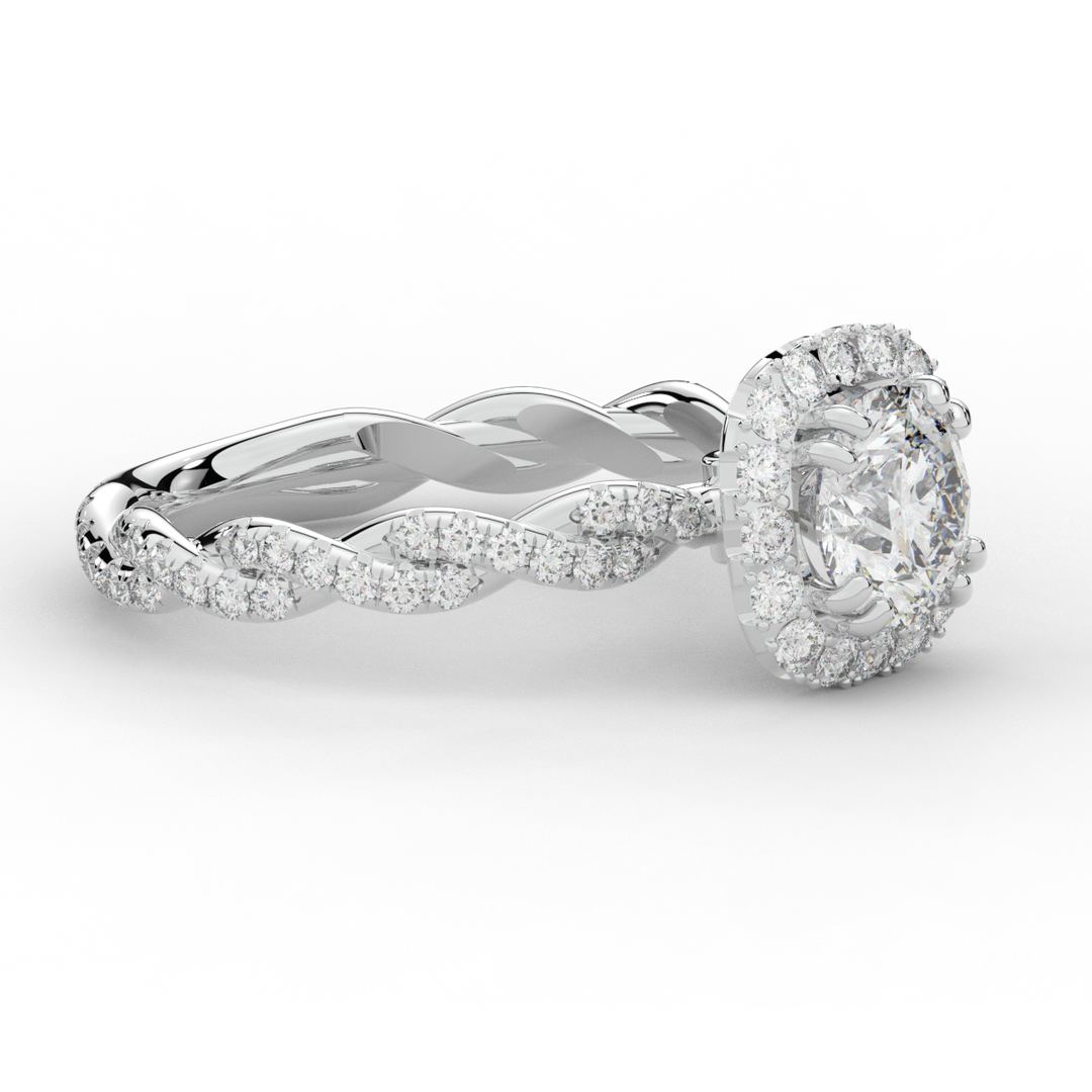1.55CT.TW ROUND LAB DIAMOND HALO TWIST ENGAGEMENT RING - Nazarelle