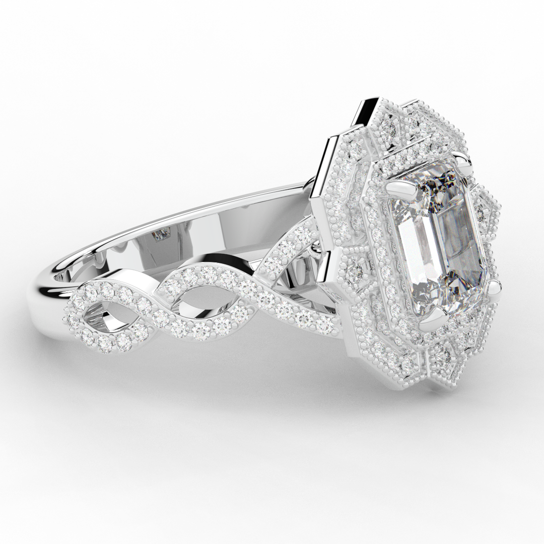 1.90CT.TW EMERALD CUT LAB DIAMOND HALO ENGAGEMENT RING - Nazarelle