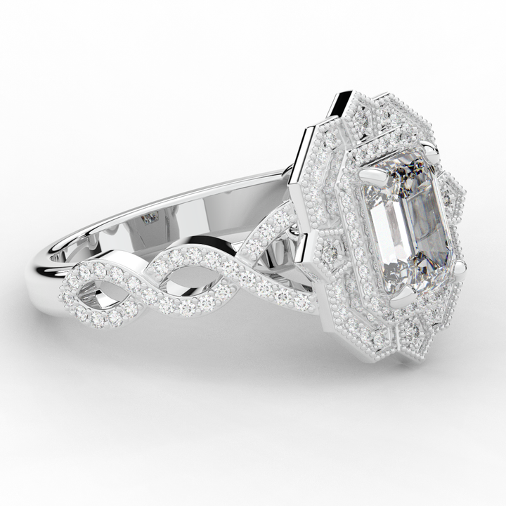 1.90CT.TW EMERALD CUT LAB DIAMOND HALO ENGAGEMENT RING - Nazarelle