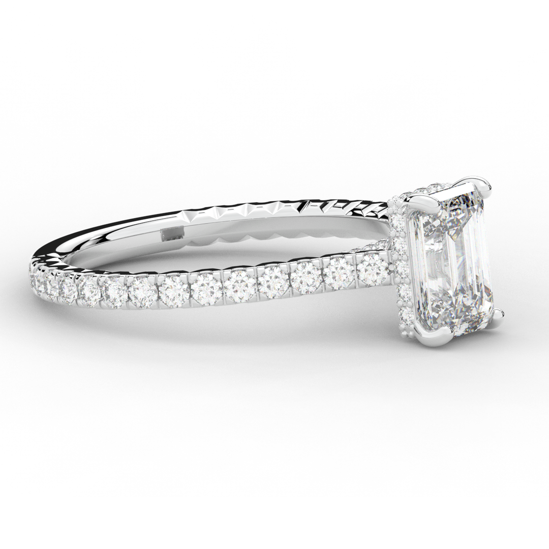 2.10CT.TW EMERALD CUT LAB DIAMOND UNDERHALO SOLITAIRE ENGAGEMENT RING - Nazarelle