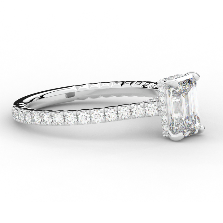 2.10CT.TW EMERALD CUT LAB DIAMOND UNDERHALO SOLITAIRE ENGAGEMENT RING - Nazarelle