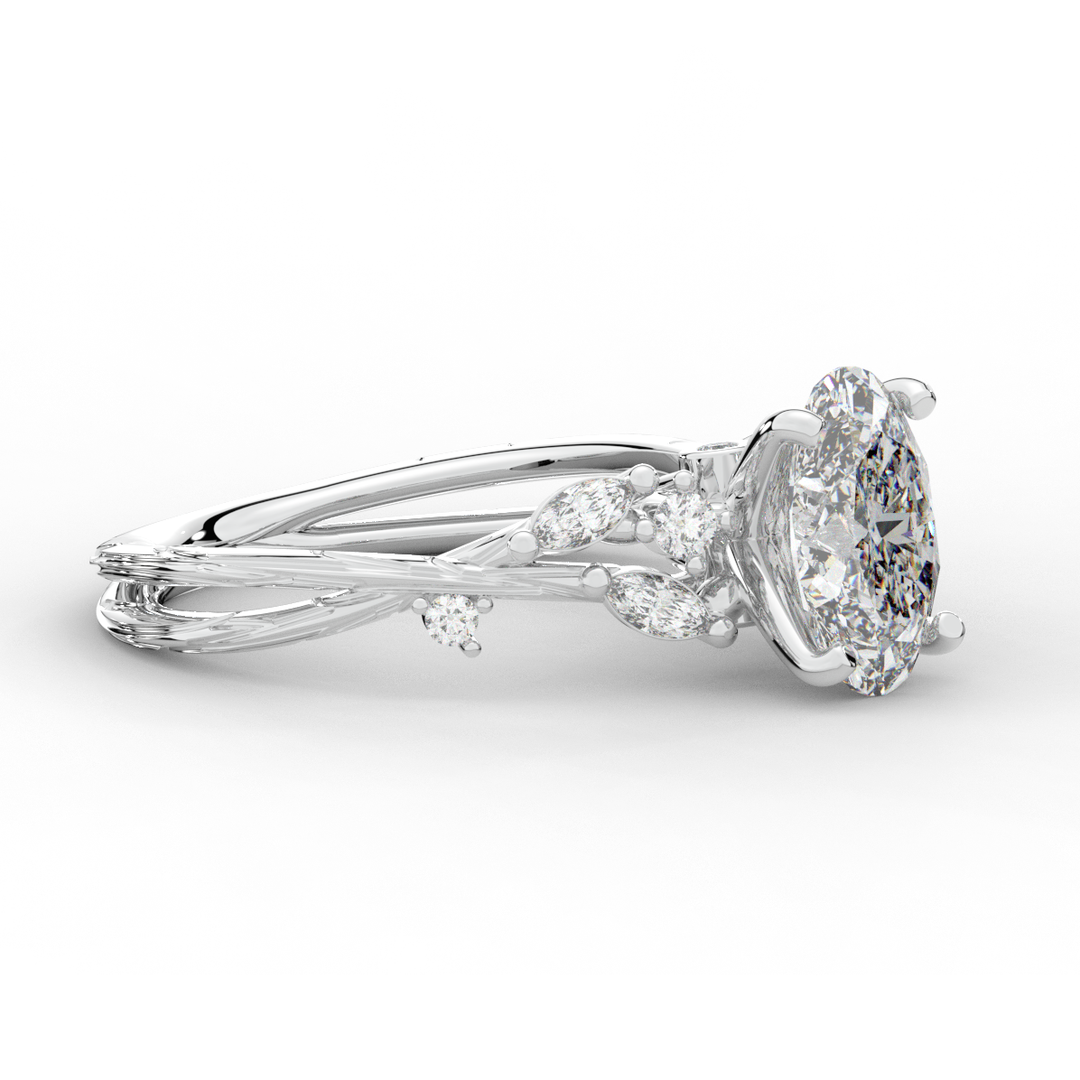 2.25CT.TW OVAL LAB DIAMOND STYLIZED VINE AND TREE BARK FINISH ENGAGEMENT RING - Nazarelle