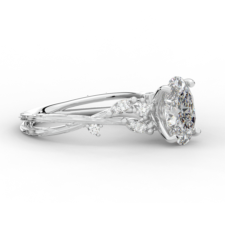 2.25CT.TW OVAL LAB DIAMOND STYLIZED VINE AND TREE BARK FINISH ENGAGEMENT RING - Nazarelle