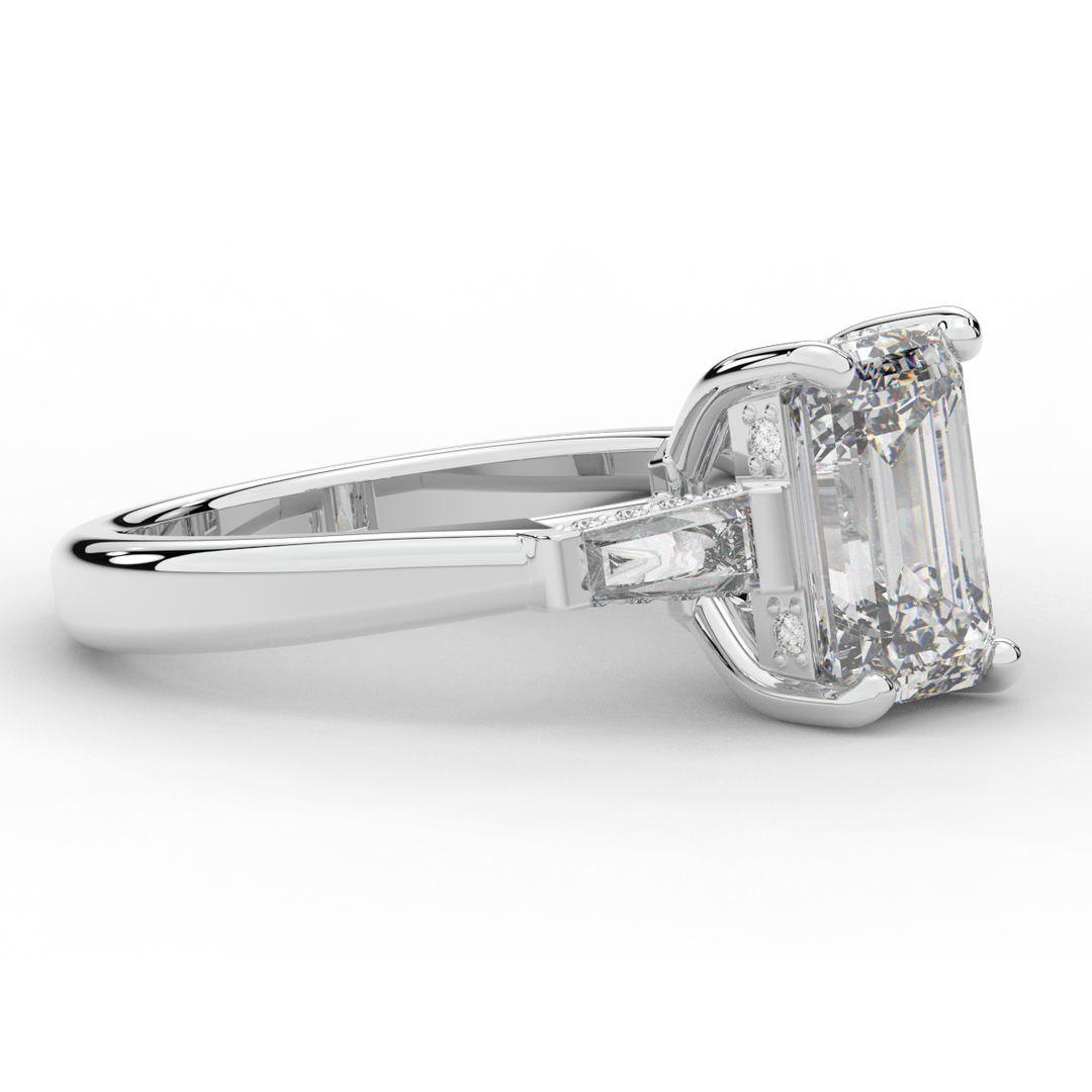 3.45CT.TW EMERALD CUT LAB DIAMOND 3 STONE ENGAGEMENT RING - Nazarelle