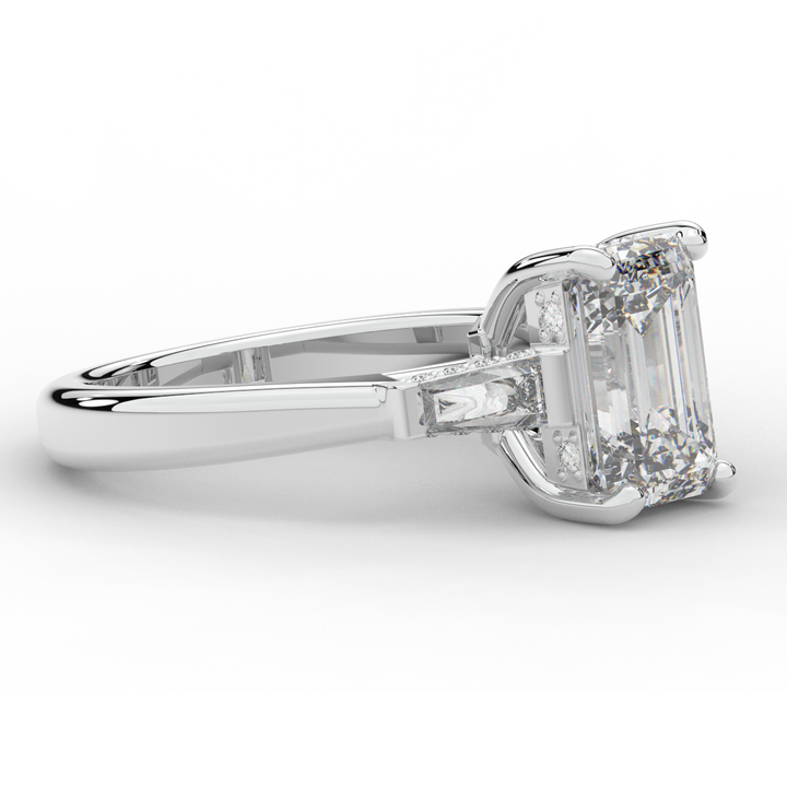 3.45CT.TW EMERALD CUT LAB DIAMOND 3 STONE ENGAGEMENT RING - Nazarelle