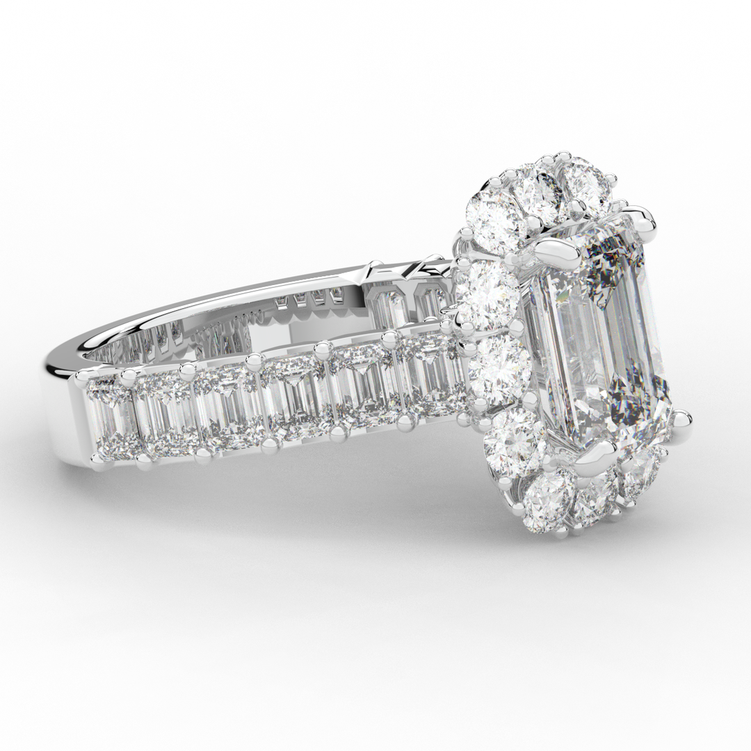 6.00CT.TW EMERALD CUT LAB DIAMOND HALO ENGAGEMENT RING - Nazarelle