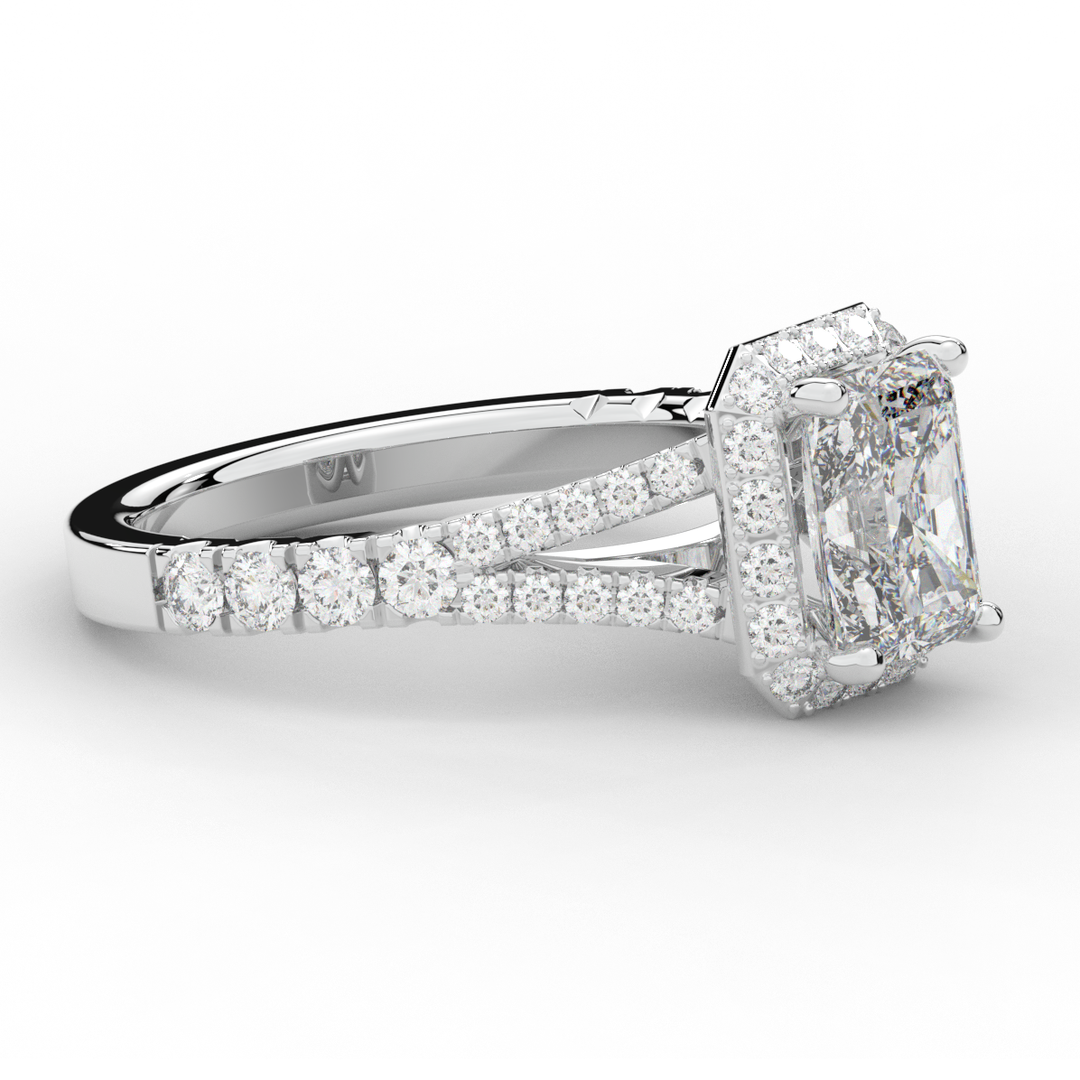 2.60CT.TW RADIANT LAB DIAMOND SPLIT SHANK HALO ENGAGEMENT RING - Nazarelle