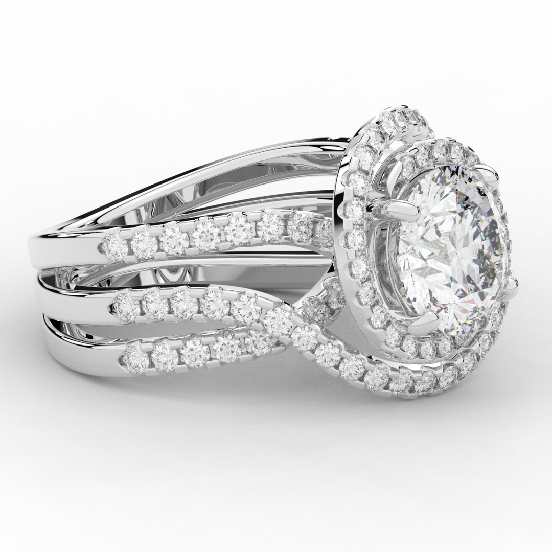 3.90CT.TW ROUND LAB DIAMOND TWIST HALO ENGAGEMENT RING - Nazarelle