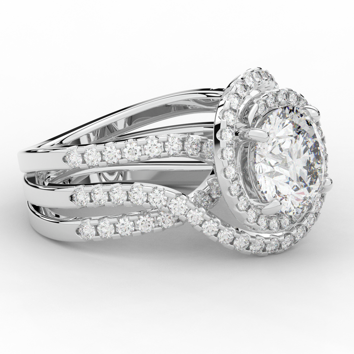 3.90CT.TW ROUND LAB DIAMOND TWIST HALO ENGAGEMENT RING - Nazarelle