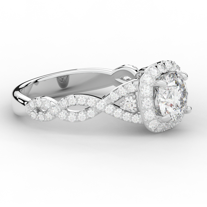 1.60CT.TW ROUND LAB DIAMOND HALO TWIST ENGAGEMENT RING - Nazarelle