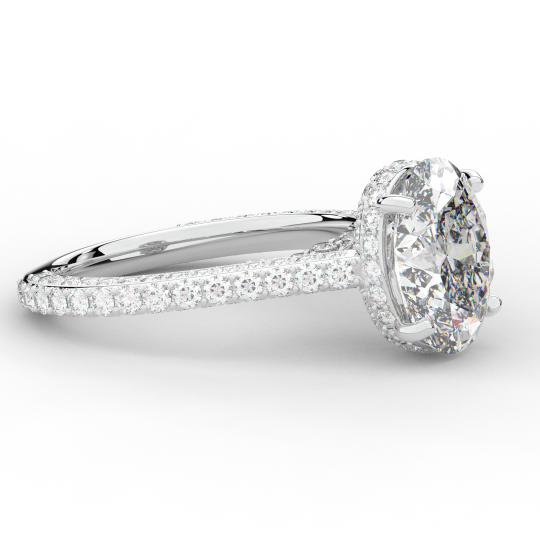4.00CT.TW OVAL LAB DIAMOND UNDERHALO SOLITAIRE ENGAGEMENT RING - Nazarelle