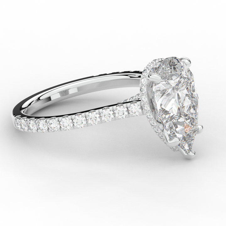 4.60CT.TW PEAR LAB DIAMOND UNDERHALO SOLITAIRE ENGAGEMENT RING - Nazarelle