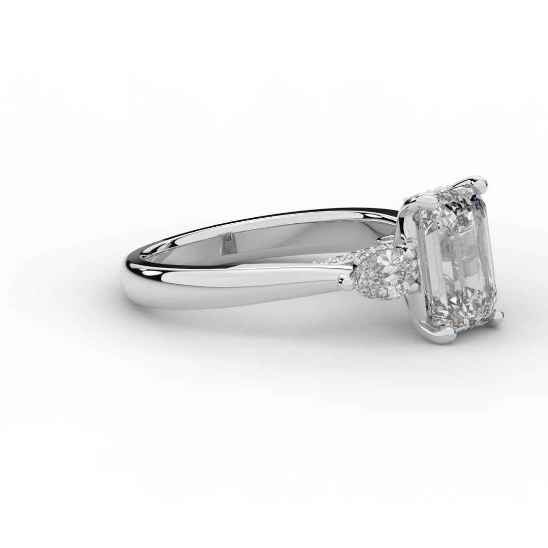 2.40CT.TW EMERALD CUT LAB DIAMOND 3 STONE ENGAGEMENT RING - Nazarelle