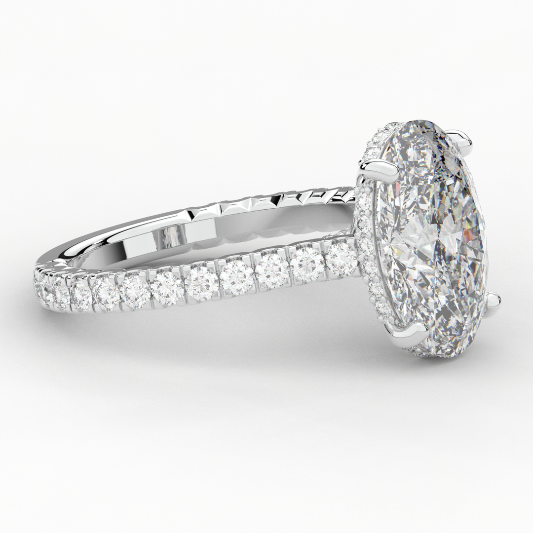 4.70CT.TW OVAL LAB DIAMOND UNDERHALO SOLITAIRE ENGAGEMENT RING - Nazarelle