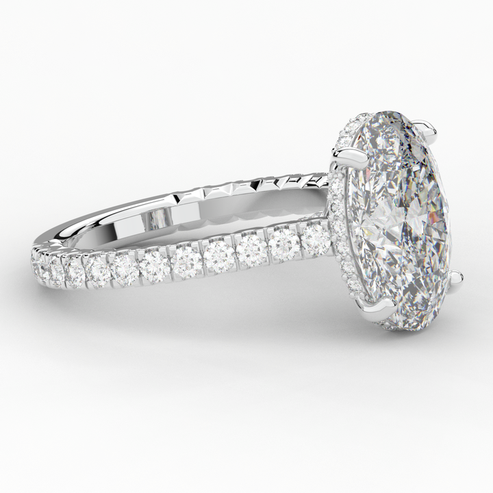 4.70CT.TW OVAL LAB DIAMOND UNDERHALO SOLITAIRE ENGAGEMENT RING - Nazarelle