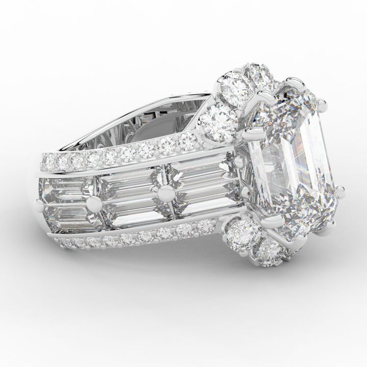 8.25CT.TW EMERALD CUT LAB DIAMOND HALO ENGAGEMENT RING - Nazarelle