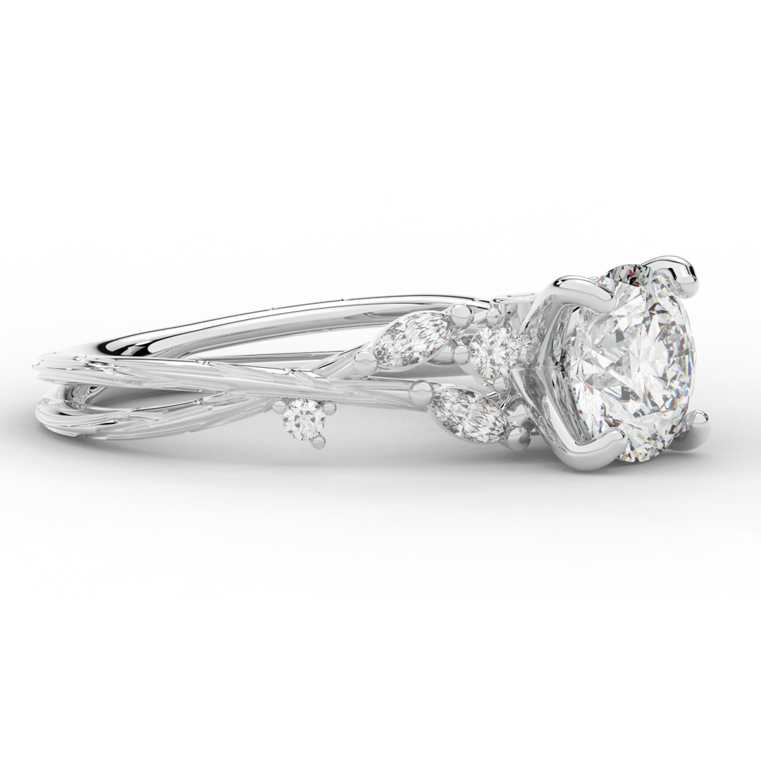 1.75CT.TW ROUND LAB DIAMOND STYLIZED VINE AND TREE BARK FINISH ENGAGEMENT RING - Nazarelle