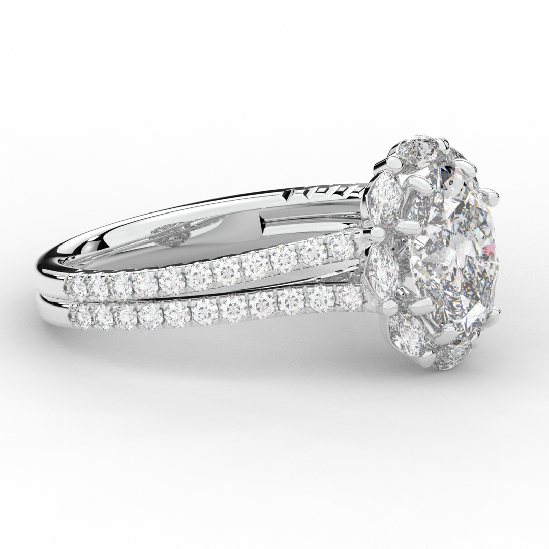 2.30CT.TW OVAL LAB DIAMOND HALO SPLIT SHANK ENGAGEMENT RING - Nazarelle