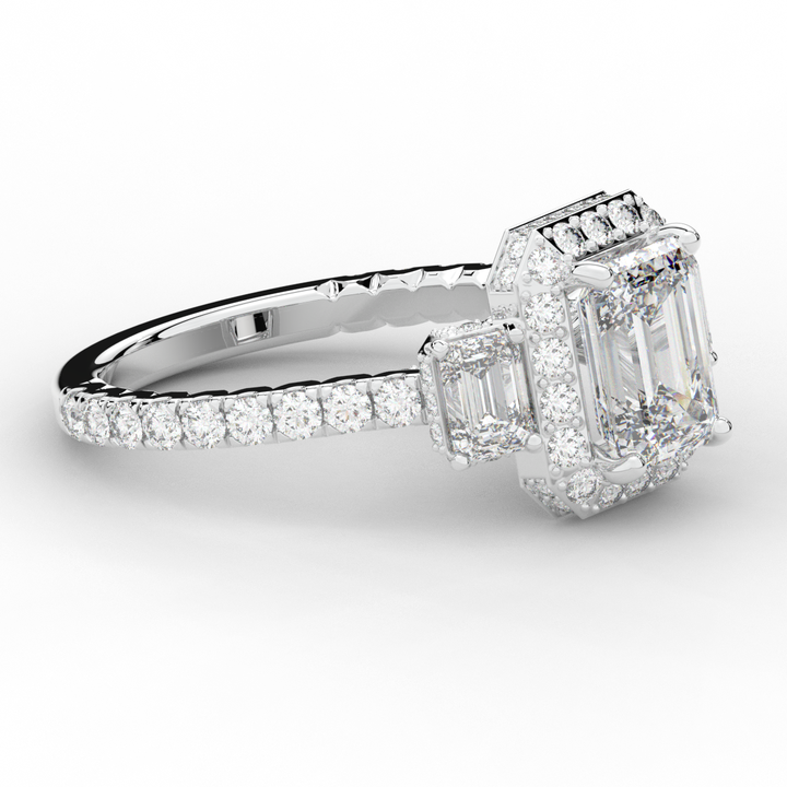 3.20CT.TW EMERALD CUT LAB DIAMOND 3 STONE ENGAGEMENT RING - Nazarelle