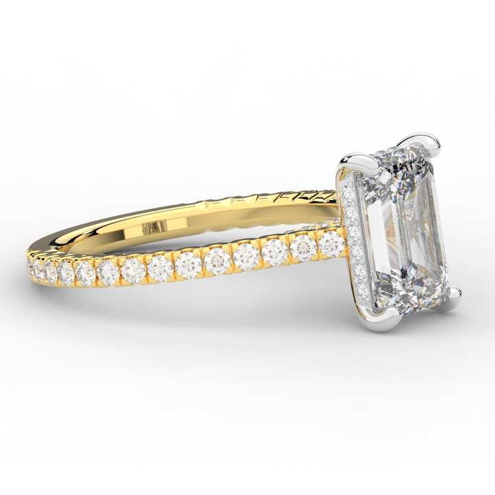 3.50CT.TW EMERALD CUT LAB DIAMOND UNDERHALO SOLITAIRE TWO TONE ENGAGEMENT RING - Nazarelle