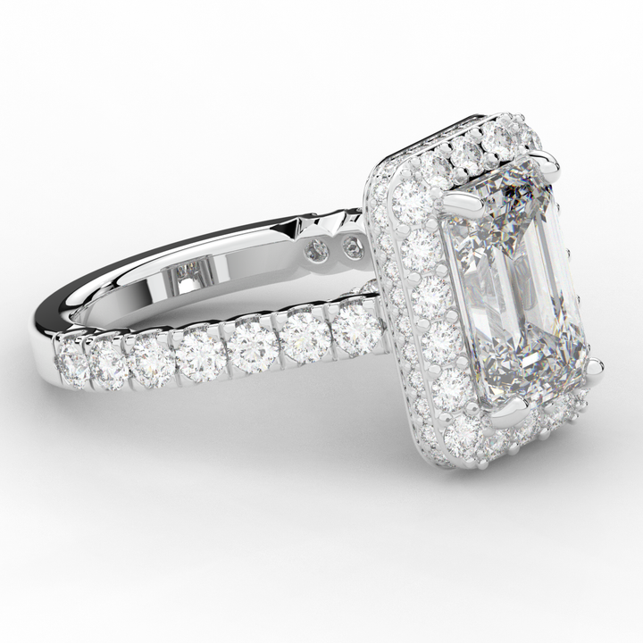 4.50CT.TW EMERALD CUT LAB DIAMOND HALO ENGAGEMENT RING - Nazarelle