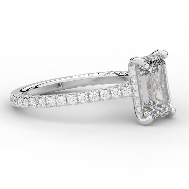 3.50CT.TW EMERALD CUT LAB DIAMOND UNDERHALO SOLITAIRE ENGAGEMENT RING - Nazarelle