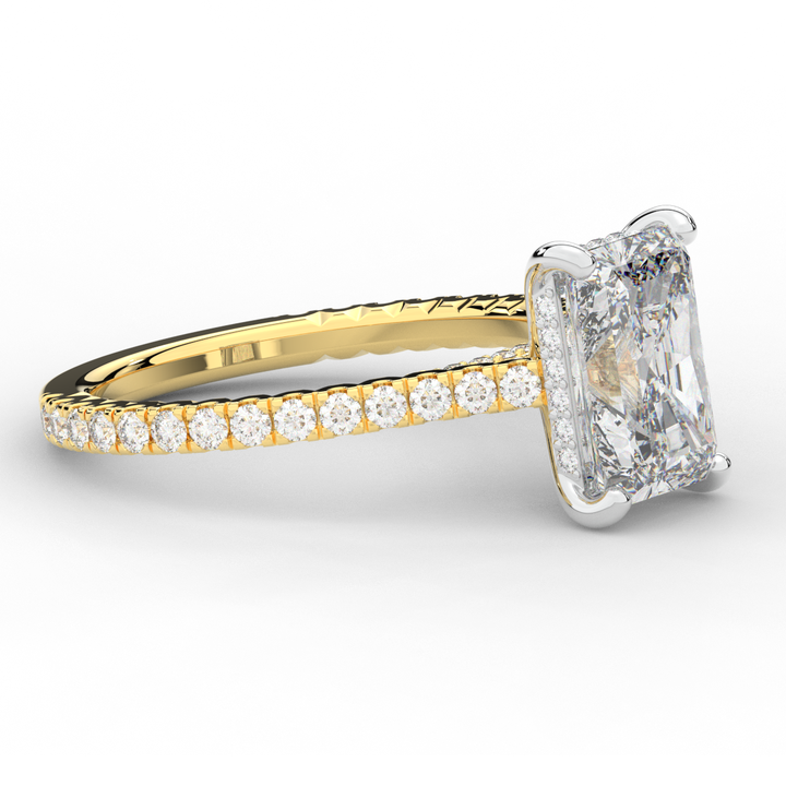3.50CT.TW RADIANT LAB DIAMOND UNDERHALO SOLITAIRE TWO TONE ENGAGEMENT RING - Nazarelle