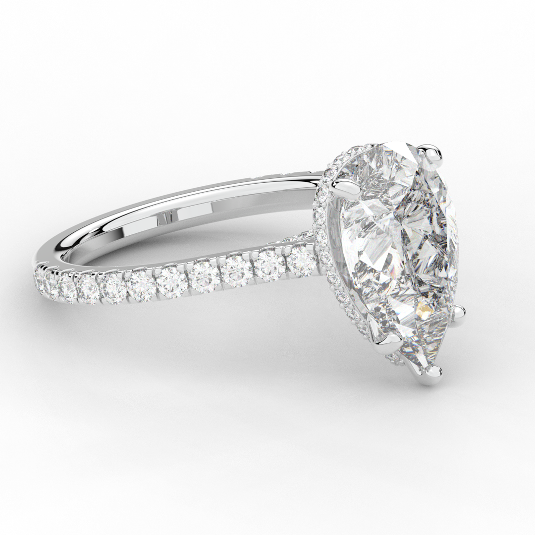 4.60CT.TW PEAR LAB DIAMOND UNDERHALO SOLITAIRE ENGAGEMENT RING - Nazarelle