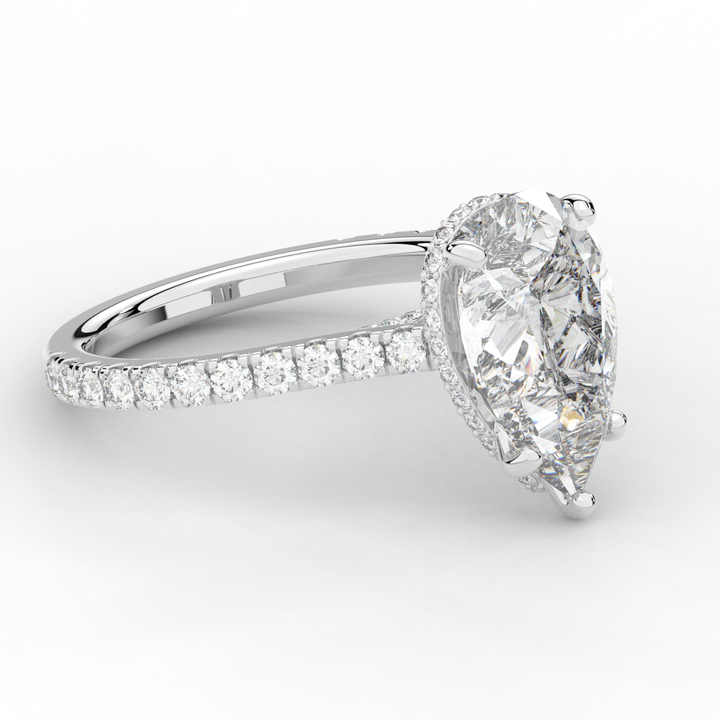 4.60CT.TW PEAR LAB DIAMOND UNDERHALO SOLITAIRE ENGAGEMENT RING - Nazarelle