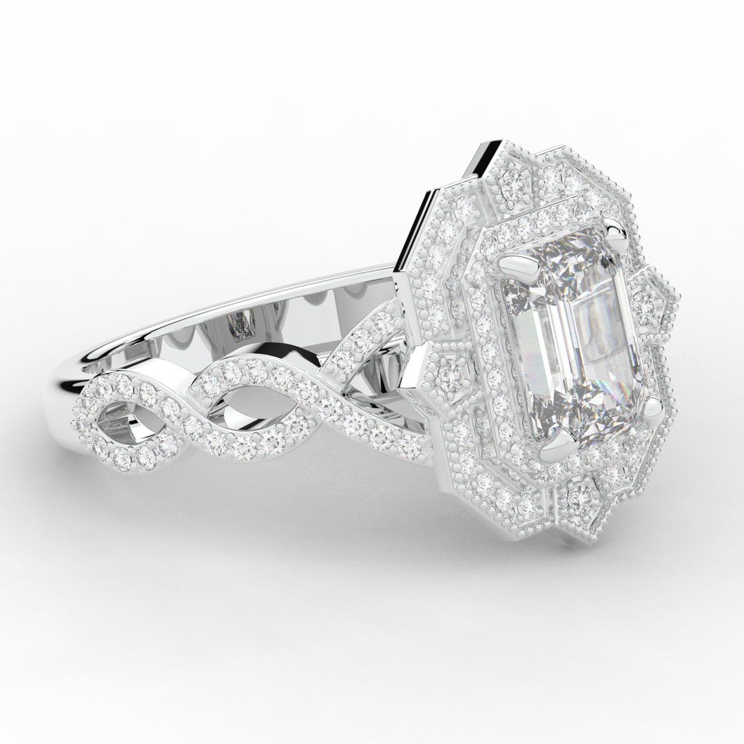 1.90CT.TW EMERALD CUT LAB DIAMOND HALO ENGAGEMENT RING - Nazarelle