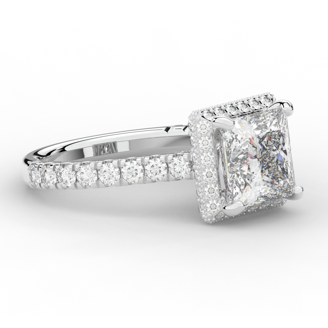 3.90CT.TW PRINCESS LAB DIAMOND HALO ENGAGEMENT RING - Nazarelle