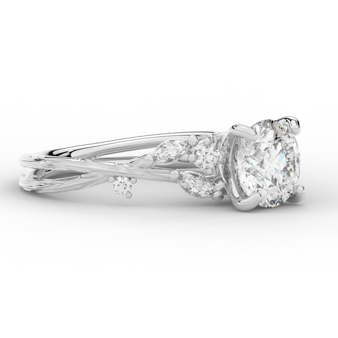 1.75CT.TW ROUND LAB DIAMOND STYLIZED VINE AND TREE BARK FINISH ENGAGEMENT RING - Nazarelle