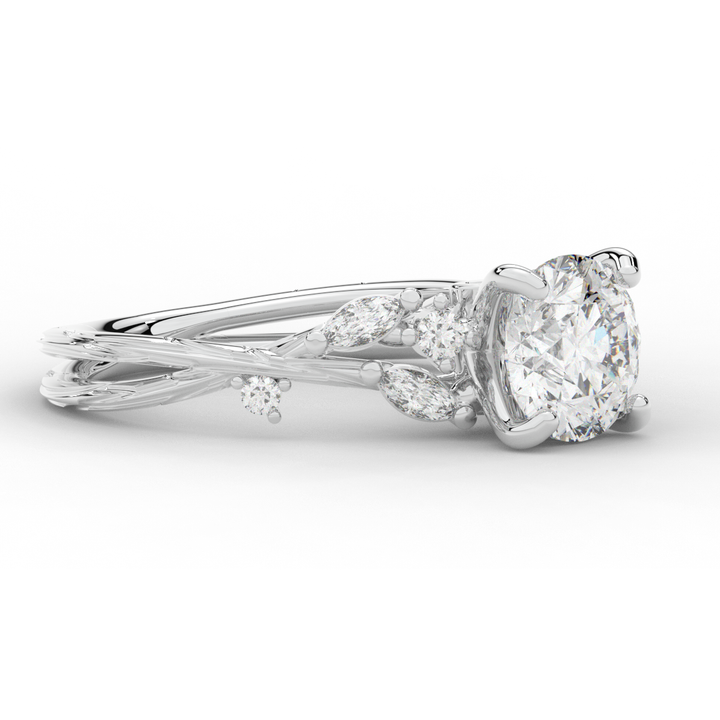 1.75CT.TW ROUND LAB DIAMOND STYLIZED VINE AND TREE BARK FINISH ENGAGEMENT RING - Nazarelle