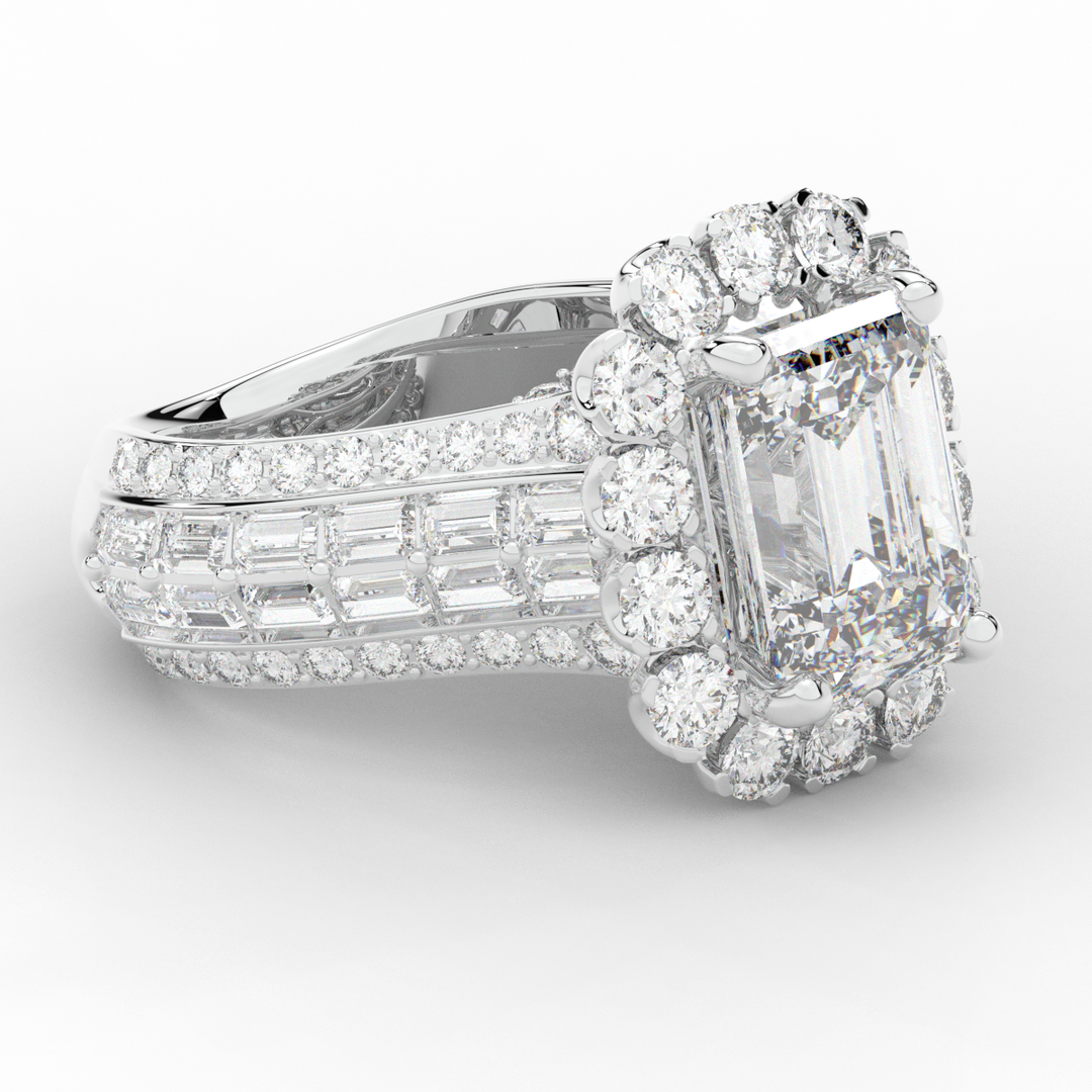 8.00CT.TW EMERALD CUT LAB DIAMOND HALO ENGAGEMENT RING - Nazarelle