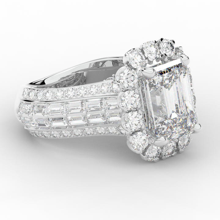 8.00CT.TW EMERALD CUT LAB DIAMOND HALO ENGAGEMENT RING - Nazarelle