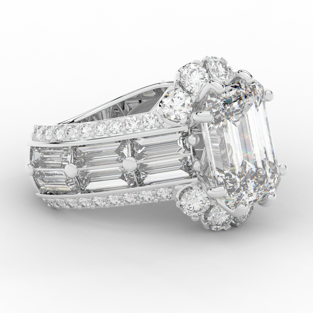 8.25CT.TW EMERALD CUT LAB DIAMOND HALO ENGAGEMENT RING - Nazarelle